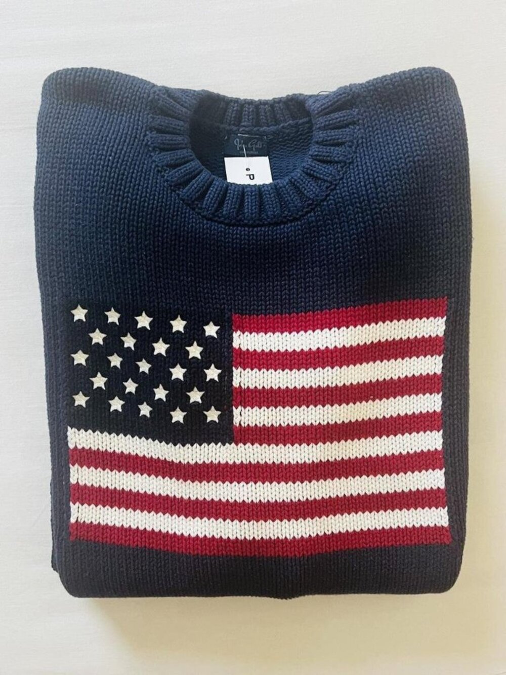BNWT Brandy Melville-John Galt Navy US American flag Crewneck Sweater 26 x 20.5